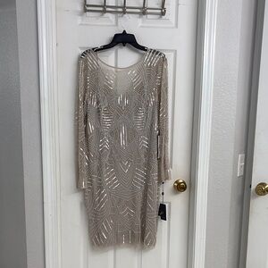 Elegant Beige Sequin Dress